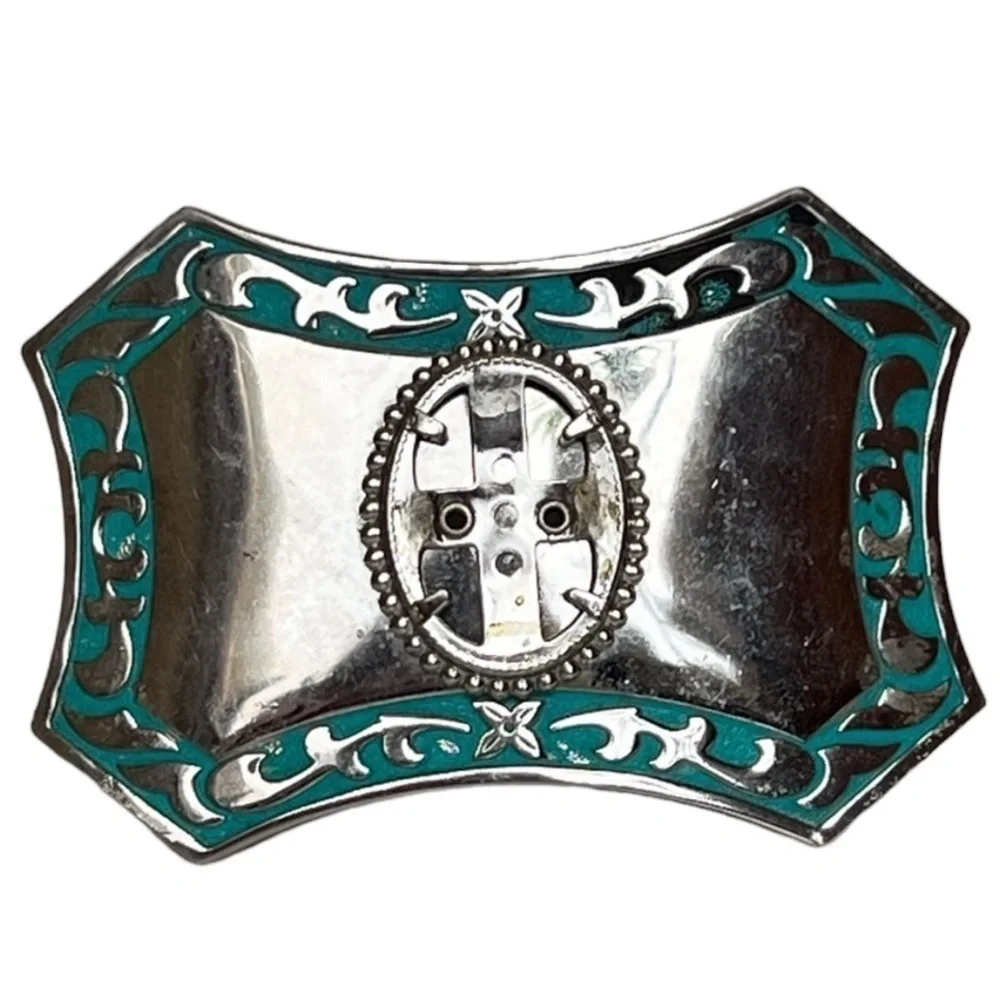Vintage Silver Belt Buckle Turquoise Western Boho Repurposing Piece